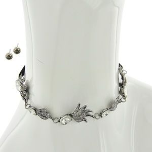 Burnished Silver Tone / Clear Glass & Rhinestone /